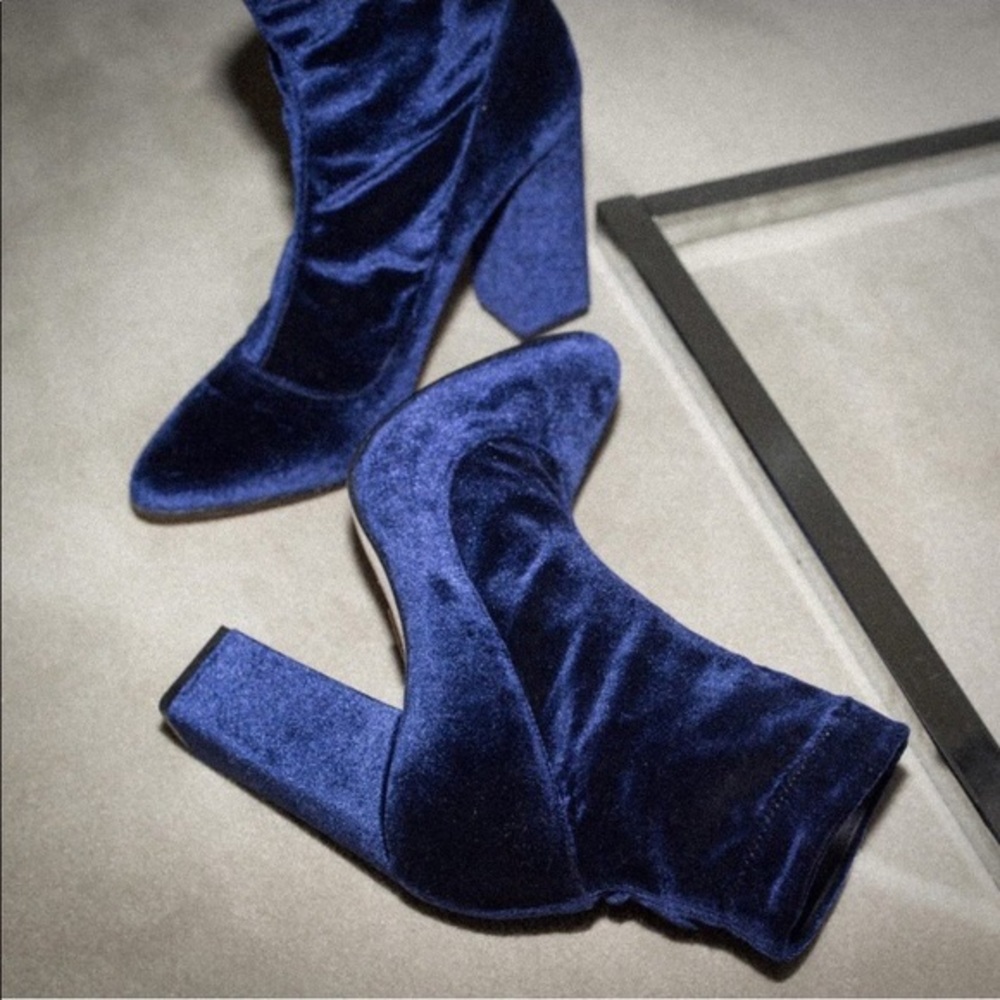 Tamara Mellon Blue Velvet Ankle Boots